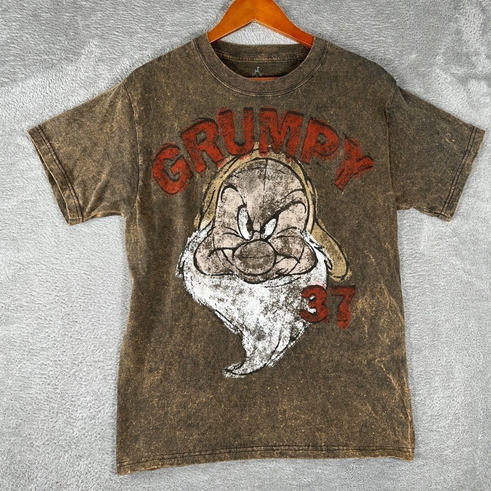 Disney Grumpy T Shirt Mens Medium Brown Acid Wash Snow White Seven Dwarfs Hanes